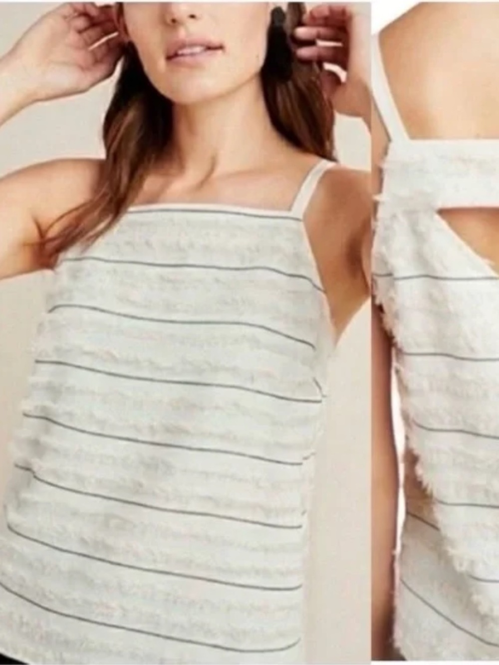 Anthropologie Maeve Cream Striped Fringe Cami